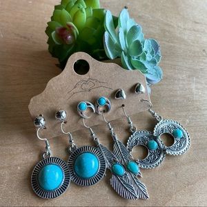 6 pairs silver bohemian earrings stud and hanging